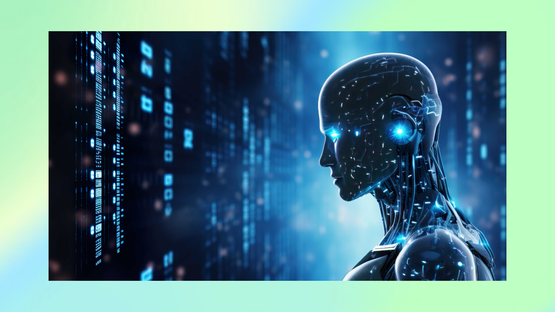 Rappresentazione dell’intelligenza artificiale tra flussi di dati digitali, simbolo di sicurezza, controllo e innovazione tecnologica.